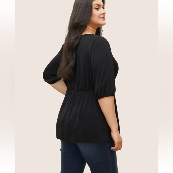 BloomChic Plus Size  Plain Elastic Waist Buckle Detail Wrap Blouse - Picture 2 of 7